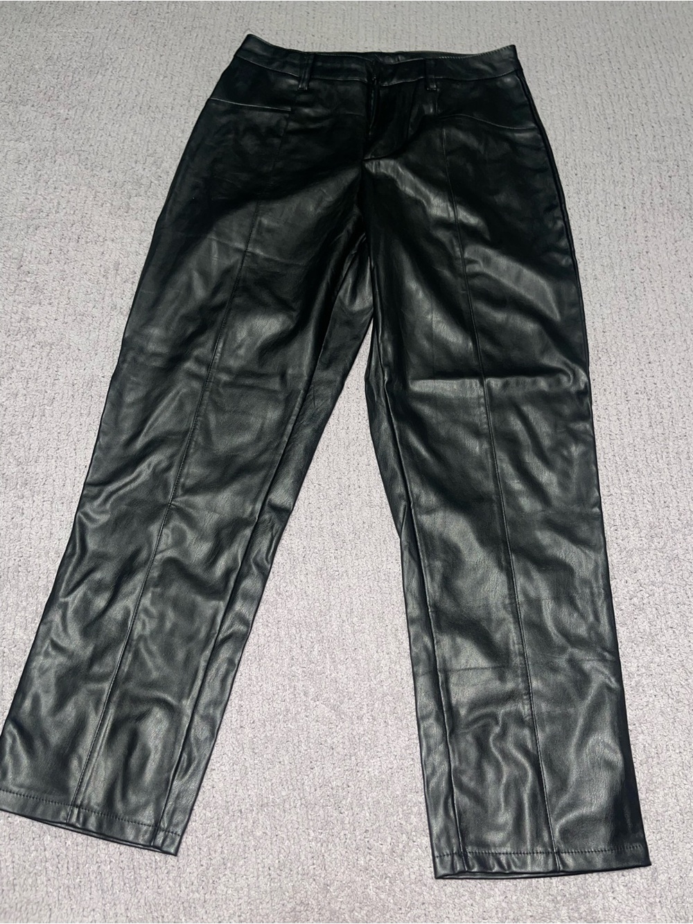 Cavalini Men's Black Faux Leather Straight-Leg Pants